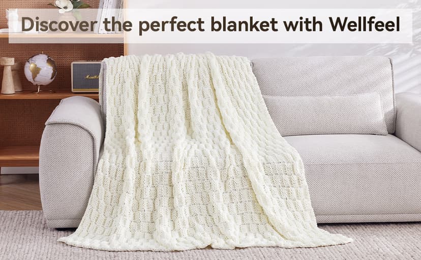 Knitted Weighted Blanket for Adult, No Beads Heavy Blanket 48” x 72'' 12lbs, Breathable Chunky Knit Blanket, Cooling Weighted Blanket for Hot Sleepers, Christmas Home Decor (Ivory White)