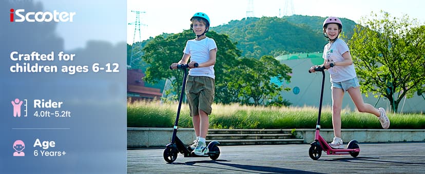 iScooter IK3/IK3Pro Electric Scooter for Kids Aged 6-12, LED Display, 3 Speeds, 3 Heights (IK3Pro), Magnetic Charging, 150W Motor, Colorful Lights
