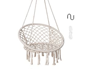 SUNCREAT Patio Swing Chair with Stand and Cushion, Heavy Duty Hanging Chair with Stand for Bedroom, 330 lbs Capacity, Patent Pending, Beige