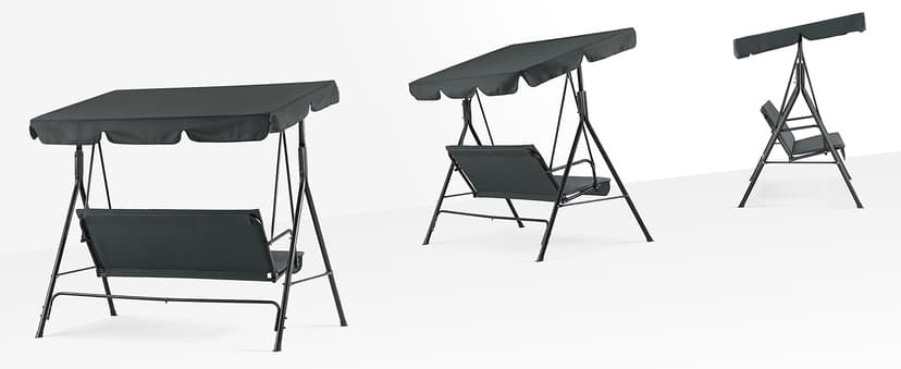 MCombo 2-3 Person Outdoor Patio Swing Chair, Convertible Canopy Hanging Swing Glider Lounge Chair, Removable Cushions, 4003 (Dark Gray)