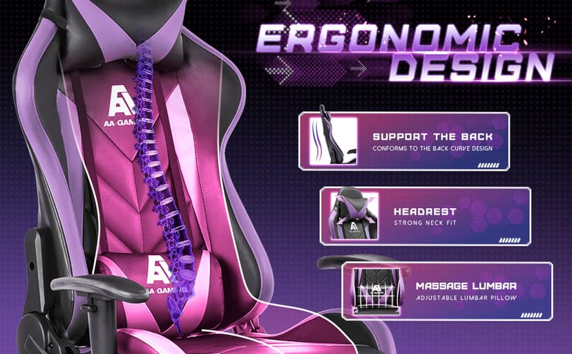 Gaming Chair High Back Ergonomic Computer Racing Chair Adjustable Office Chair with Footrest, Lumbar Support Swivel Chair - Upgraded Version BlackPurple