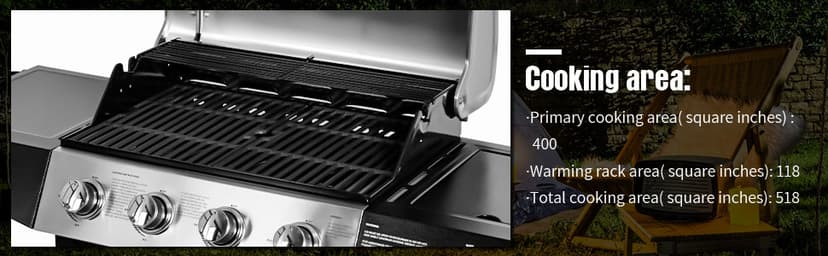 MASTER COOK Gas Grill, BBQ 4-Burner Cabinet Style Grill Propane with Side Burner, Stainless Steel