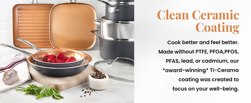 Gotham Steel True 20 Pc Ceramic Cookware Set Nonstick, Ceramic Pots and Pans Set Non Stick with Deep Square Pan Set & Bakeware Set, Non Toxic PFOA PFOS Free, Oven & Dishwasher Safe, No Cheater Pieces