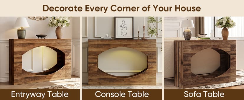 Farmhouse Console Table, 47 Inches Entryway Console Table with LED Light, Sofa Table Behind Couch, Wooden Hallway Accent Table for Entryway, Living Room