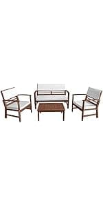 FDW 3-Piece Outdoor Furniture Modern Patio Bistro Set Rattan Conversation Set Wicker Patio Furniture Set with 2 Chairs Coffee Table Cushions Lumbar Pillows for Patio Outdoor Backyard Porch, White
