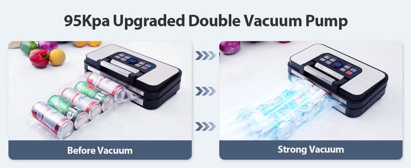 95Kpa Powerful Precision Pro Vacuum Sealer, with 10-in-1 Functions, Easy-Lock Handle, Double Heat Seal & Double Pump, Vacuum Sealer Machine for Food with Bags Storage, Built-in Cutter, Stainless Steel