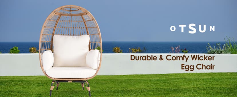 Oversized Wicker Egg Chair Set of 2, Outdoor Indoor Lounger with 4 Cushions, 440lb Capacity, Egg Basket Chair for Living Room, Backyard, Balcony, Patio, Black