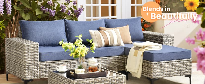 HOOOWOOO Outdoor Sectional Furniture Set,8 Pieces Wicker Patio Conversation Sets,L Shape All Weather Outside Couch Sofa Set with Swivel Chairs Ottoman,Black