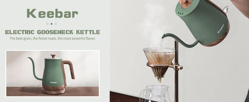 Gooseneck Electric Kettle, Electric Tea Kettle Stainless Steel, Pour over kettle for Coffee, 1000W Hot Water Kettle Electric Auto Shut Off, 0.8L, Wood-like Grain Finish Handle, Matcha Green