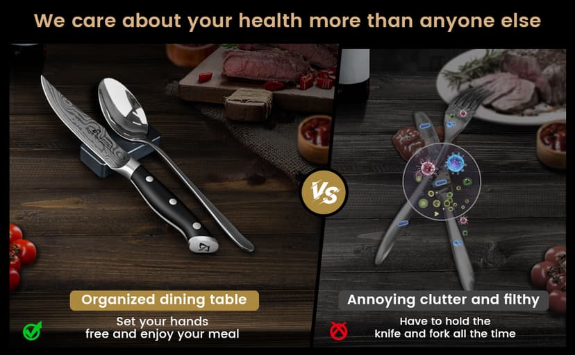 Steak Knives Set of 8, 4.8 Inch Straight Edge Ultra Sharp Durable Meat knives with Rest, High Carbon Stainless Steel Damascus Pattern Triple Rivet Handle, Ideal for Home Restaurant Party