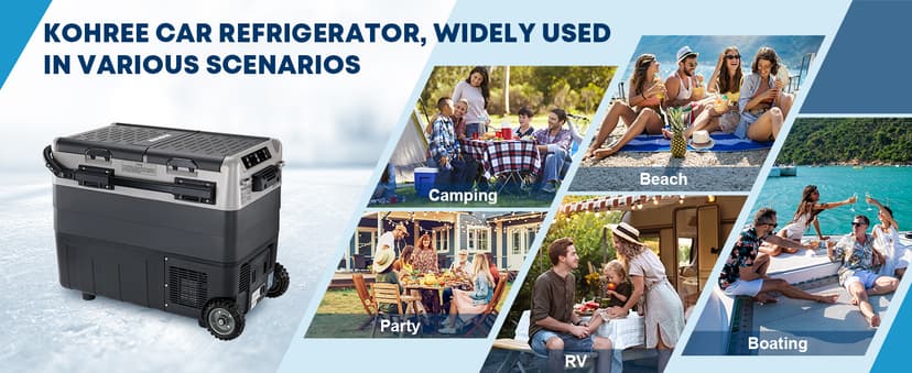 Kohree 12V Car Refrigerator, 53 Quart (50L) Portable Refrigerator, Dual Zone -4℉-68℉ Car Fridge Portable Freezer 12/24V DC and 100-240V AC for RV, Camping,Travel