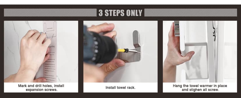 Electric Towel Warmer, 18.35" W x 22.8" H Wall-Mounted Towel Heater with Built-in Timer, Waterproof Aluminum Towel Warmer for Bathroom, Support Plug-in and Hardwired, Black, K3-R-B