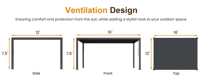 Louvered Pergola 12'x16', Full Aluminum Outdoor Pergola with Adjustable Proof and Gutter System, Metal Hardtop Gazebo for Patio, Deck, Garden, Yard, Black
