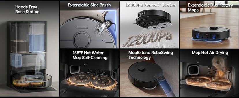 DREAME X40 Ultra Robotic Vacuum with Removable & Liftable Mop, 12,000Pa Suction, Side Brush Extensive Cleaning, 158°F Mop & Washboard Self Cleaning, Auto-Empty, Auto Refill, liftable Brushes