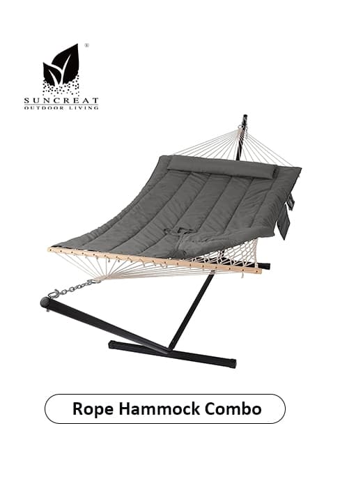SUNCREAT 2 Person Hammock with Stand, Heavy Duty Portable Hammocks, 475 lbs Capacity, Dark Grey