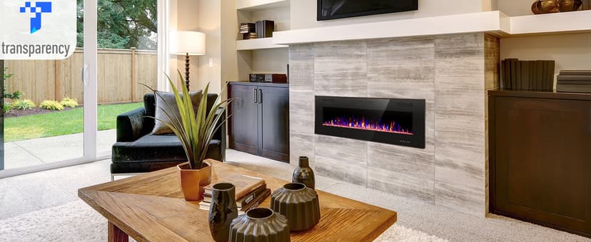 R.W.FLAME 60" Recessed and Wall Mounted Electric Fireplace, Low Noise, Fit for 2 x 6 Stud, Remote Control with Timer, Touch Screen, Adjustable Flame Color and Speed, 750-1500W