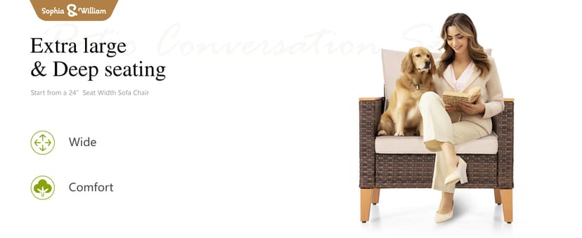 Sophia & William Patio Furniture Set with 56" Fire Pit Table, 10PCS Outdoor Wicker Sectional Conversation Set with 3-Seater Sofa, 2-Seater Couch, 2 Ottoman & FirePit Table(Beige)