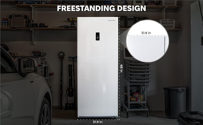 Hamilton Beach HZ8971 17 cu ft Upright Convertible Fridge/Freezer-Frost Free-Reversible Door-Removable Glass Shelves-LED Interior Light, White