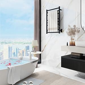 8-Bar Heated Towel Rack - Slim Design, Quick Heating, Adjustable Temperature, 24-Hour Timer - Brushed Stainless Steel - Ideal for Hot Towels in Bathroom