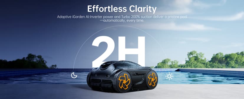 Pool Cleaner K20, 2H Runtime Cordless Robotic Pool Vacuum, Touch Screen, Smart Navigation, Cleans Floor, Walls, Waterline, Ideal for Above & In-Ground Pools, Self-Parking