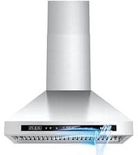 30 inch Wall Mount Range Hood Tempered Glass 900 CFM, Voice/Gesture/Touch Control, Stainless Steel Kitchen Hood Vent with 4 Speed Exhaust Fan, Adjustable Lights, Memory Mode