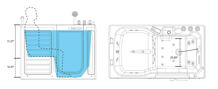 Empava Walk In Tub for Seniors,54" x 30'' Right Drain,12 Air & 13 Whirlpool Massage Jets Bathtub,with built-in Heater,2 Safety Handrail,19.25" Wide Right Outswing Door,Slip-Resistant Floor,Acrylic