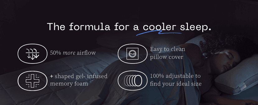 Coop Home Goods Cool+ Crescent Adjustable Pillow, Queen Size Plus Shaped Memory Foam Pillows with Cooling Gel, Neck Support, Back or Side Sleeper Pillow, CertiPUR US/GREENGUARD Gold