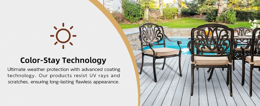 7-Piece Cast Aluminum Outdoor Table and Chairs, Antique Bronze Patio Dining Set for 6 Include 60" Rectangular Outdoor Dining Table and 6 Swivel Chairs with Removable Cushion and Umbrella Hole