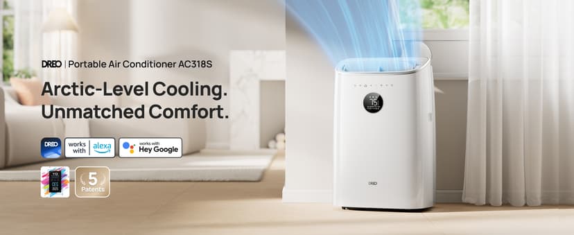 Dreo Portable Air Conditioners, 8000 BTU ASHRAE (5000 BTU DOE) Smart AC Unit for Bedroom with Drainage-free Cooling, 45dB Quiet, APP/Voice/Remote, Portable AC for Room Indoors, AC318S