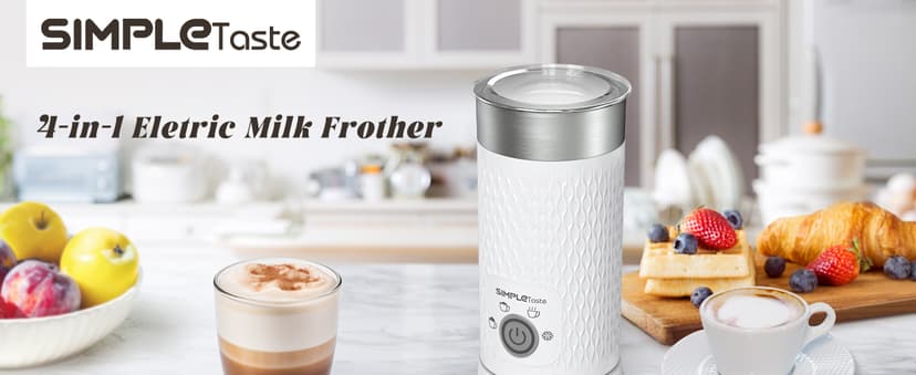 SIMPLETASTE Milk Frother, 4-in-1 Electric Milk Steamer, Automatic Warm and Cold Foam Maker and Milk Warmer for Latte, Cappuccinos, Macchiato