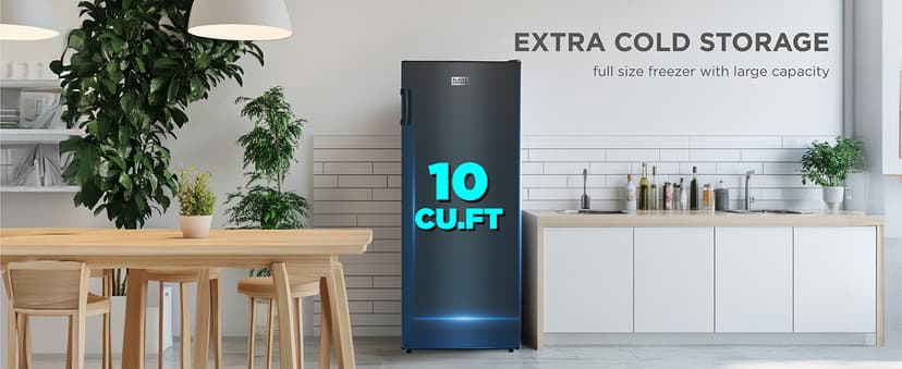 BLACK+DECKER 10 Cu. Ft. Upright Freezer, Stand Up Freezer with Mechanical Temperature Control, Freezer Upright with 3 Shelves and 4 Door Bins, Manual Defrost, R600a Refrigerant, BUF1000LB, Black