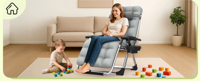 Suteck Zero Gravity Chair, Reclining Camping Lounge Chair w/Removable Cushion, Upgraded Lock and Cup Holder, Reclining Patio Chairs Folding Recliner for Indoor and Outdoor