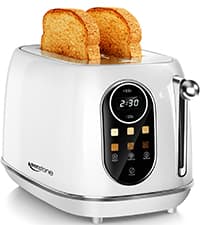 Keenstone Toaster 2 Slice, Retro Wide Slot Stainless Steel Toaster with 6 Browning Levels, Reheat & Defrost, for Bagel, Toast, Bread, Kitchen Essentials, Removable Crumb Tray, White