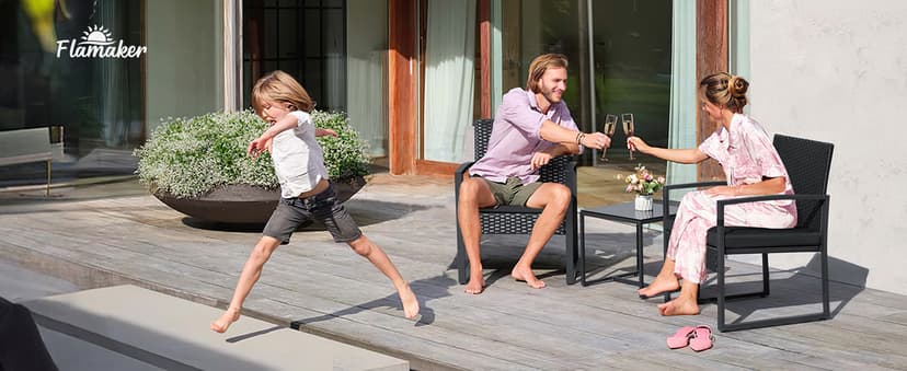 Flamaker 3 Pieces Patio Set Outdoor Wicker Furniture Sets Modern Rattan Chair Conversation Sets with Coffee Table for Yard and Bistro (Black)