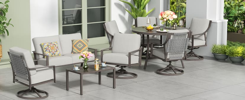 NATURAL EXPRESSIONS 5-Piece Outdoor Patio Dining Set, 4pcs Patio Swivel Rocking Chairs and 38’’ Round Dining Table with 1.65’’ Umbrella Hole