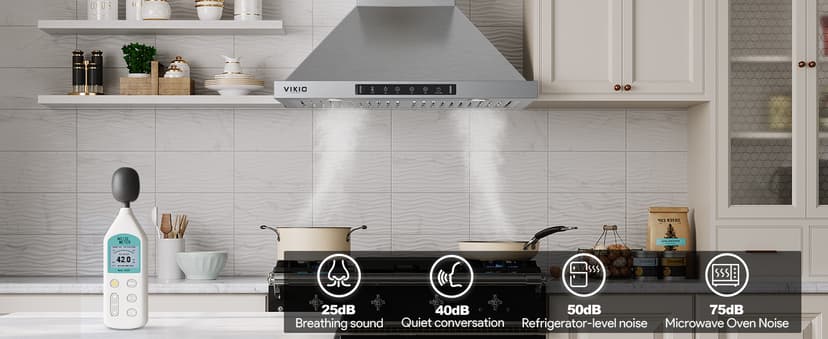 Wall Mount Range Hood 36 inch,Kitchen Vent Hoods 980 CFM Ducted/Ductless Range Hood,with Gesture Sensing & Touch Control Switch Panel, 3 Speed Exhaust Fan Permanent Filter