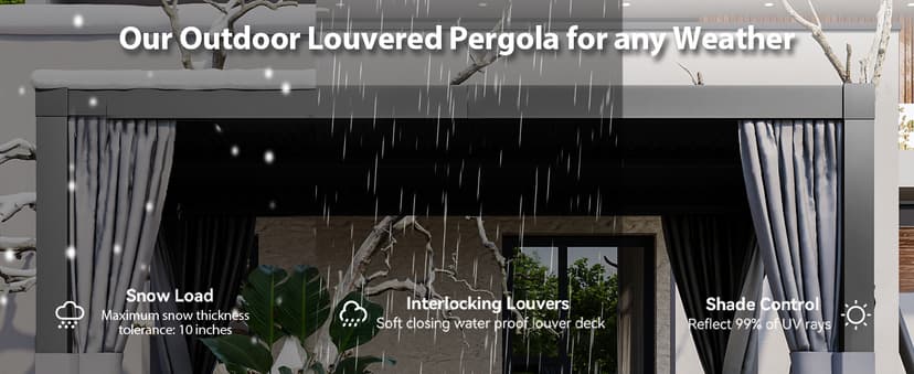 Aoxun Louvered Pergola 10' x 10' Outdoor Aluminum Pergola with Adjustable Top for Decks, Gardens and Backyards, Gray