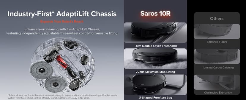 roborock Saros 10R Robot Vacuum and Mop, Powerful Suction, Zero-Tangling, 3.14’’ Ultra Slim, FlexiArm Riser Technology for Carpet & Floor, Corner & Edge Cleaning, Self-Emptying, Hot Air Drying, Black