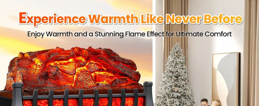 Electric Fireplace Logs Inserts Heater with Infrared Remote, 24 H Timer, 5 Flame Brightness, Thermostat, Overheating Protection for Home & Office