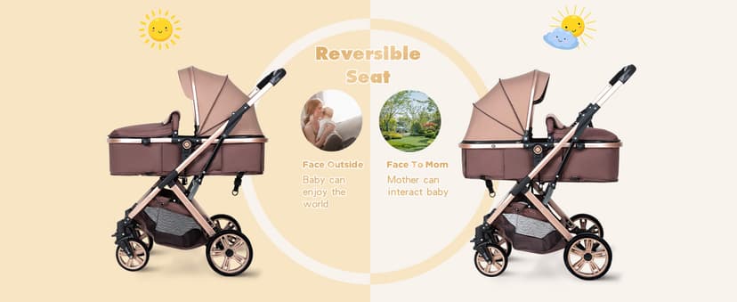 Baby Stroller Newborn Foldable Pushchair with Adjustable Canopy Folding High Landscape Infant Carriage, Anti-Shock Toddler Pushchair