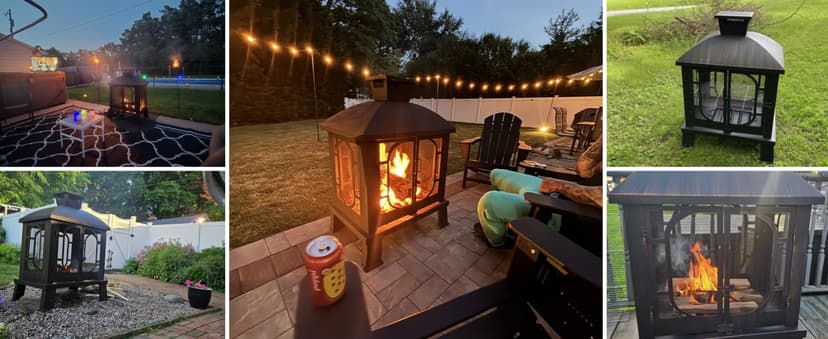 45" H×31''W Metal Chiminea Fire Pit with Grill, Wood Burning Fire Pits for Outside,Square Chimineas Fireplace with Mesh Spark Screen Door& Fire Poker for Garden,Yard,BBQ,Bonfire