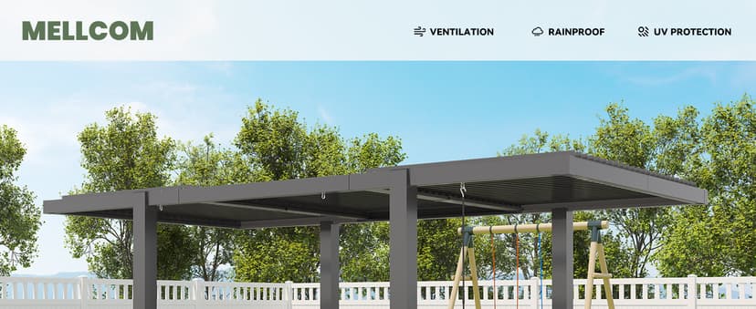 MELLCOM Louvered Pergola 10x18, Modern Aluminum Pergola with Adjustable Roof, Outdoor Shade Structure with Integrated Drainage System, Hardtop Gazebo Carport for Patio
