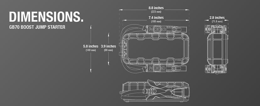 NOCO Boost GB70: 2000A UltraSafe Jump Starter – 12V Lithium Battery Booster Pack, Portable Jump Box, Power Bank & Jumper Cables - for 8.0L Gas and 6.0L Diesel Engines