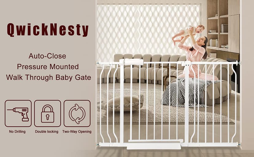 Extra Wide Baby Gate with Door Pressure Mounted 57.48-62.20 Inch,Child Baby Gates for Doorways No Drilling,Walk Through Dog Gate Indoor for The House Kitchen Stairs,White