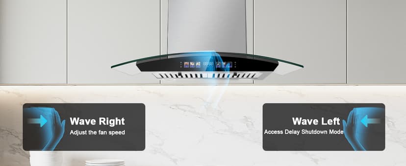 Island Range Hood 30 Inch 700 CFM Ceiling Mount Kitchen Vent Hood Tempered Glass with Color Gesture Sensing & Touch Control, 3 Speed Fan, 4 LED Lights, Permanent Filters