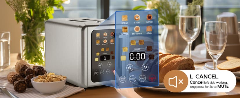 Touch screen Toaster 2 slice,Stainless Steel Digital Timer Toasters with Sound Function,6 Bread Types & 6 Shade Settings,Smart Extra Wide Slots Toaster with Bagel,Defrost Functions