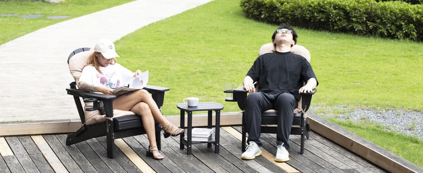 nalone Folding Adirondack Chairs Set of 2 with Cushions and Cup Holder, HDPE Plastic Oversized Patio Chair Weather Resistant, Used in Outdoor, Fire Pit, Deck, Garden, Campfire Chairs (Black)