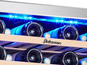 Kalamera 24 inch Wine Cooler, 46 Bottle - Dual Zone Built-in or Freestanding Fridge with Stainless Steel Reversible Glass Door, for Home, Kitchen, or Office.