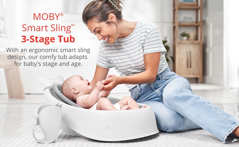 Skip Hop Infant Bath Tub 3-Stage Grow With Baby Smart Sling MOBY Bathtub Grey Age 0+
