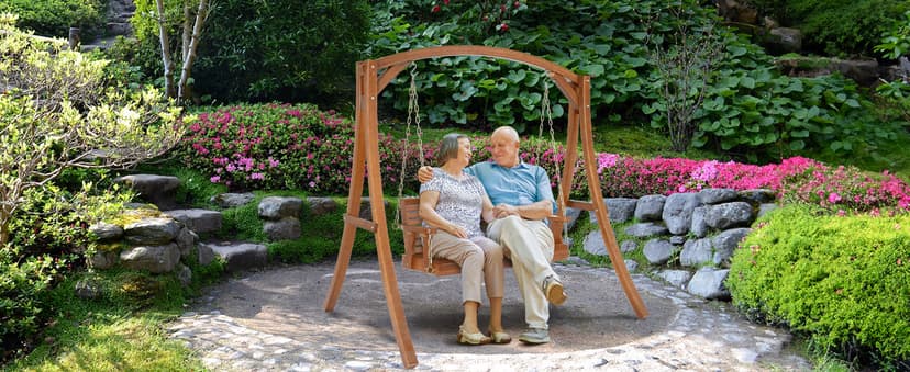 VINGLI Upgraded Patio Wooden Porch Swing for Courtyard & Garden, Heavy Duty 880 LBS Swing Chair Bench with Hanging Chains for Outdoors (Brown, 4 FT)